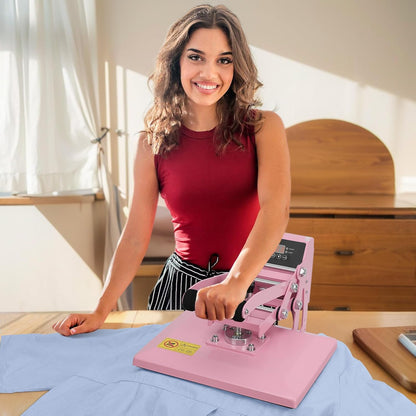Warmteoverdrachtspers 30 x 23 cm 0-250 °C, roze T-shirt met lcd-temperatuur- en tijdregeling, hittepers voor muismatten, tassen