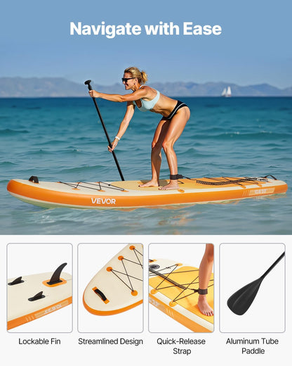 VEVOR Opblaasbaar stand-up paddleboard, met bordaccessoires, pomp, peddel, vin, telefoontas, rugzak, enkelriem, reparatieset, antislip deck voor jongeren en volwassenen
