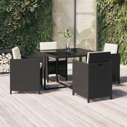 vidaXL 5-Piece Garden Set with Cushions Poly Rattan Black, Garden Furniture Set, Garden Dining Set, Outdoor Seating, Dining Set, Patio Set, Dining Area, Table and Chair, Garden Table - QUORE