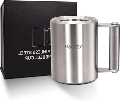 10kg/22lb Heavy Coffee Mug Challenge 304 Stainless Steel Dumbbell Cups Silver Overweight Sports Water Cup for Fitness Training Arm Strength Prank Gift Home Gym Workout Equipment 400ml/13.5oz - QUORE