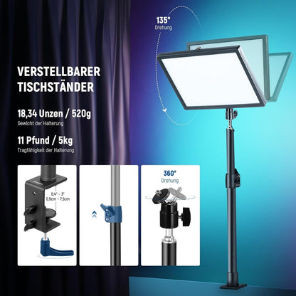 RGB LED Streaming Key Light – Videolamp – Streamlamp – Webcam Lamp – LED Paneellamp – 25W, 2500 Lux Op 0,5 M – 2900K-7000K, CRI95+/TLCI97+