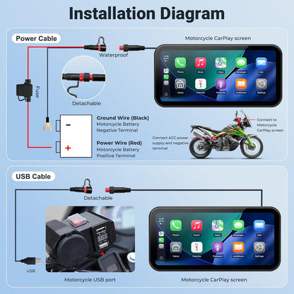 622 Draadloos CarPlay scherm voor motorfiets, 6 inch Motobike waterdicht touchscreen met lichtdetectie, ondersteunt draadloze CarPlay en Android Auto, Bluetooth Trans, GPS-navigatie