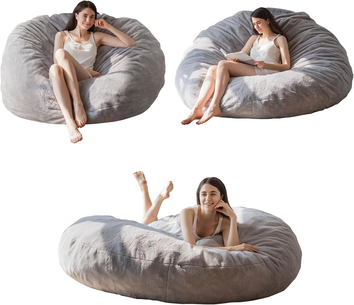 MAXYOYO Bean Bag Bed - Convertible from Bean Bag to Bed - Large Sofa with Plush Cover and Fluffy Filling Included for Adults, Guest (Grey, 150 x 150cm)
