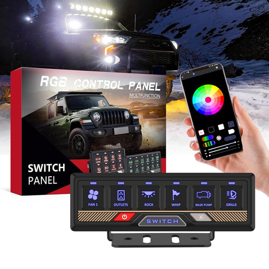 Chelhead RGB Schakelpaneel met 6 versnellingen, met app-bediening, universeel schakelcircuitbesturingsrelaisysteem, multifunctioneel bluetooth-schakelpaneel, compatibel met vrachtwagen, boot, SUV