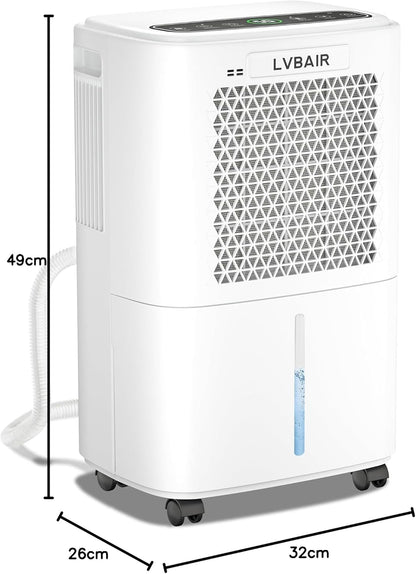 Luchtontvochtiger, 12 l/dag, krachtige elektrische luchtontvochtiger, energiebesparend, draagbaar, 3 modi en intelligente vochtcontrole, elektrische luchtontvochtiger