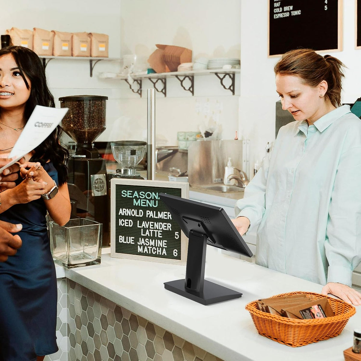 15 inch touchscreen POS-monitor, HDMI/VGA capacitieve schermweergave met zware metalen standaard voor winkels, restaurants, bar, sportschool, magazijn en kassasystemen