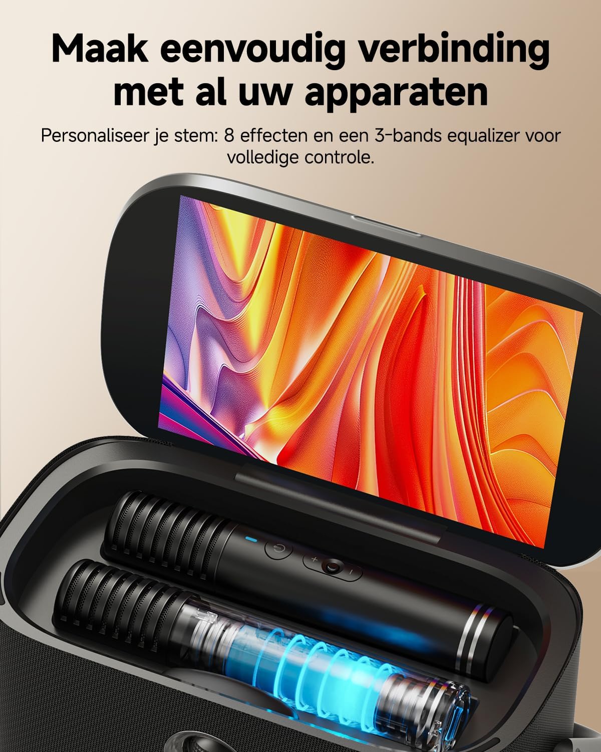 Draagbare Karaoke Machine voor Volwassenen, met Weergavescherm voor Songteksten, 2 Zelfopladende Draadloze Microfoons, Autotune & EQ, 140W Speaker, Verbinding met TV