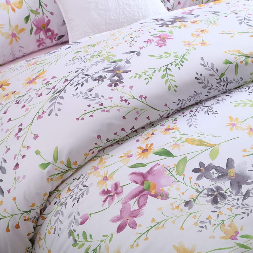 Brandream Garden Style Floral Dekbedovertrek Queen Size Set Roze Grijs Groene Takken Bloem Blad Print Dekbedovertrek Beddengoed Set Omkeerbaar Paars Beddengoed Collectie 1 Dekbedovertrek met 2