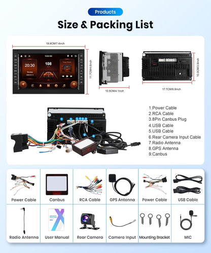 2G + 64G: podofo 7 inch 2 Din autoradio voor VW T5 Golf 4 Bora Polo MK5 Passat B5 Jetta Peugeot 307 Draadloze Android Auto Carplay met Bluetooth wifi/Navi FM/RDS/Airplay + AHD/CANBUS