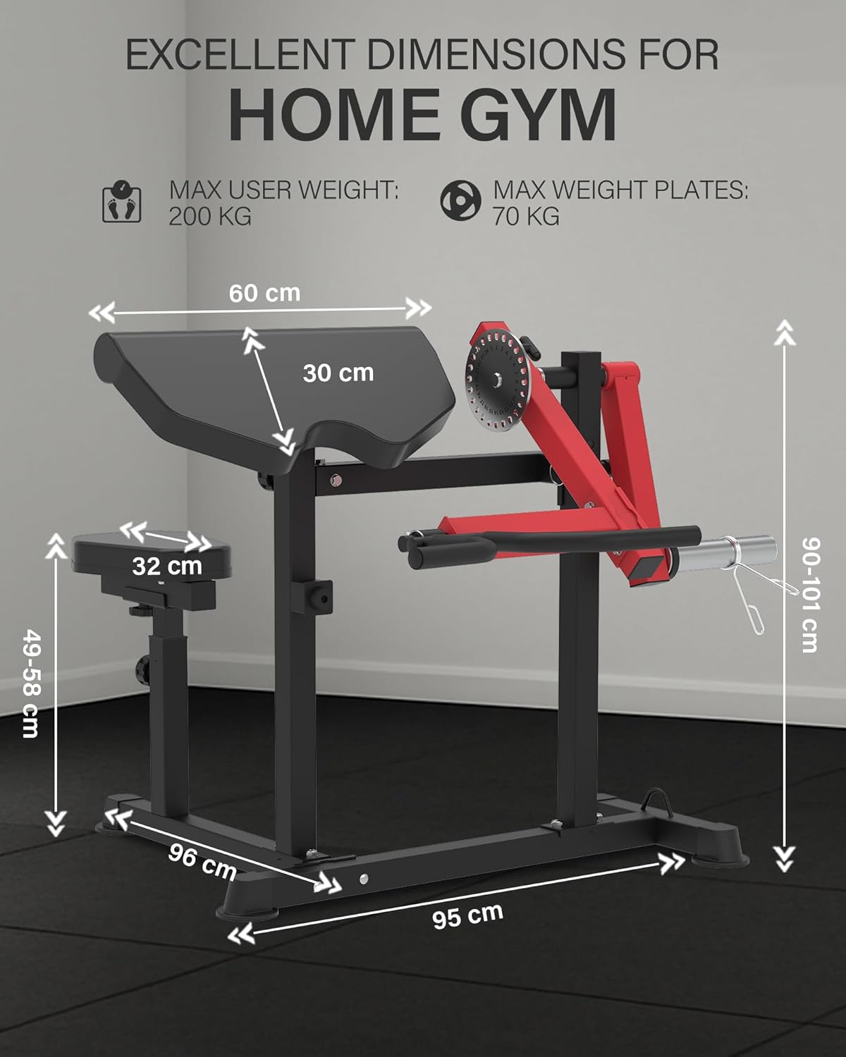 HVO Biceps en Triceps bank: 2-in-1 Verstelbaar Trainingsapparaat voor Biceps Curls en Triceps Extensions – Preacher Curl Bank voor Thuis – Rood