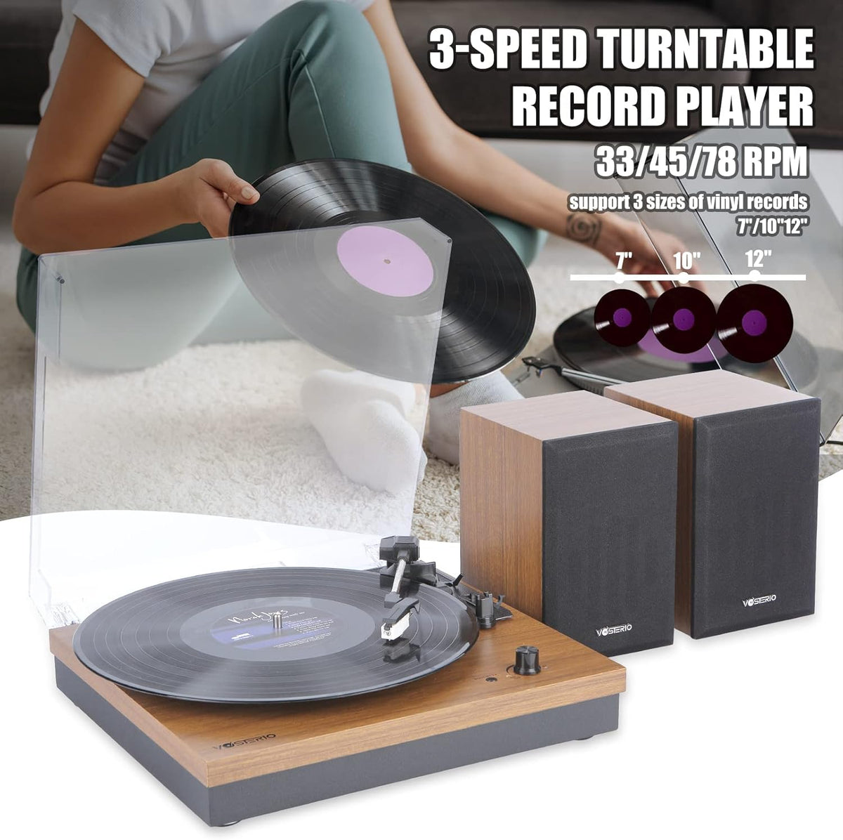 Vinyl Platenspeler – Bluetooth Platenspeler – Draaitafel – LP Speler – Grammofoon – Walnootafwerking – 2 Externe HiFi Stereoluidsprekers Van 15 W
