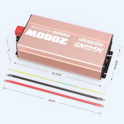 XWJNE Converter, 12 V, 220 V, zuivere sinus, 2000 W, omvormer, spanningsomvormer met 2 EU-stopcontacten, 1 USB-A, 1 USB-C, lcd-display, afstandsbediening, transformator 12 V, 220 V, voor auto, camping
