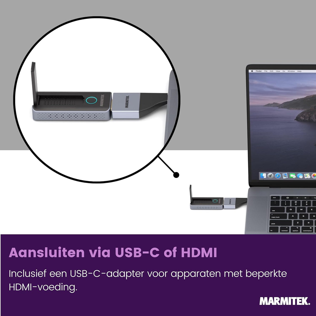 Wireless HDMI Extender 1080p – Marmitek Stream S1 Pro – Draadloze HDMI Zender Ontvanger – Plug & Play zonder wifi/software – USB‑C compatibel – tot 20 m bereik, lage latency – Presentatie – Beamer