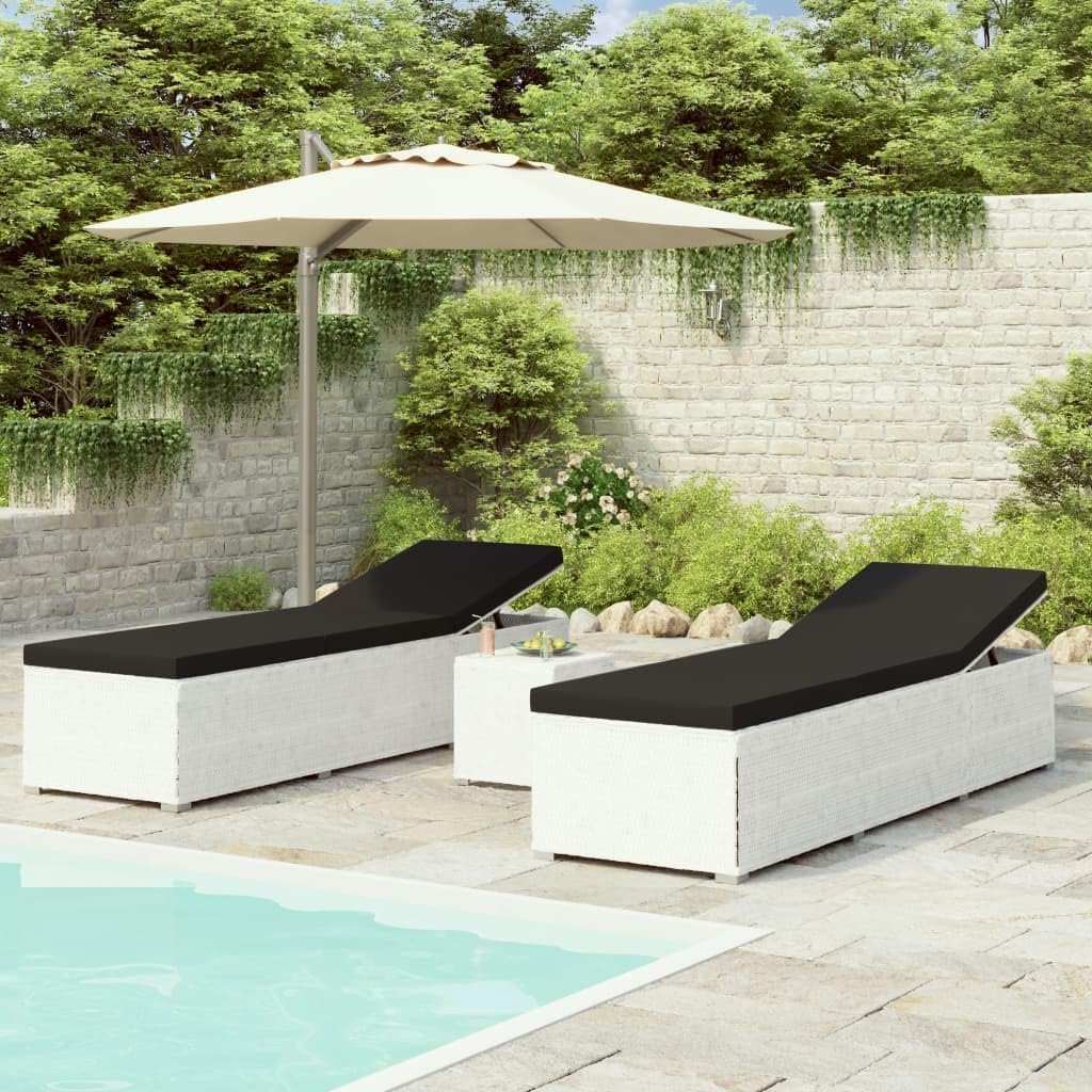 vidaXL 3-piece sunbed set with tea table poly rattan white