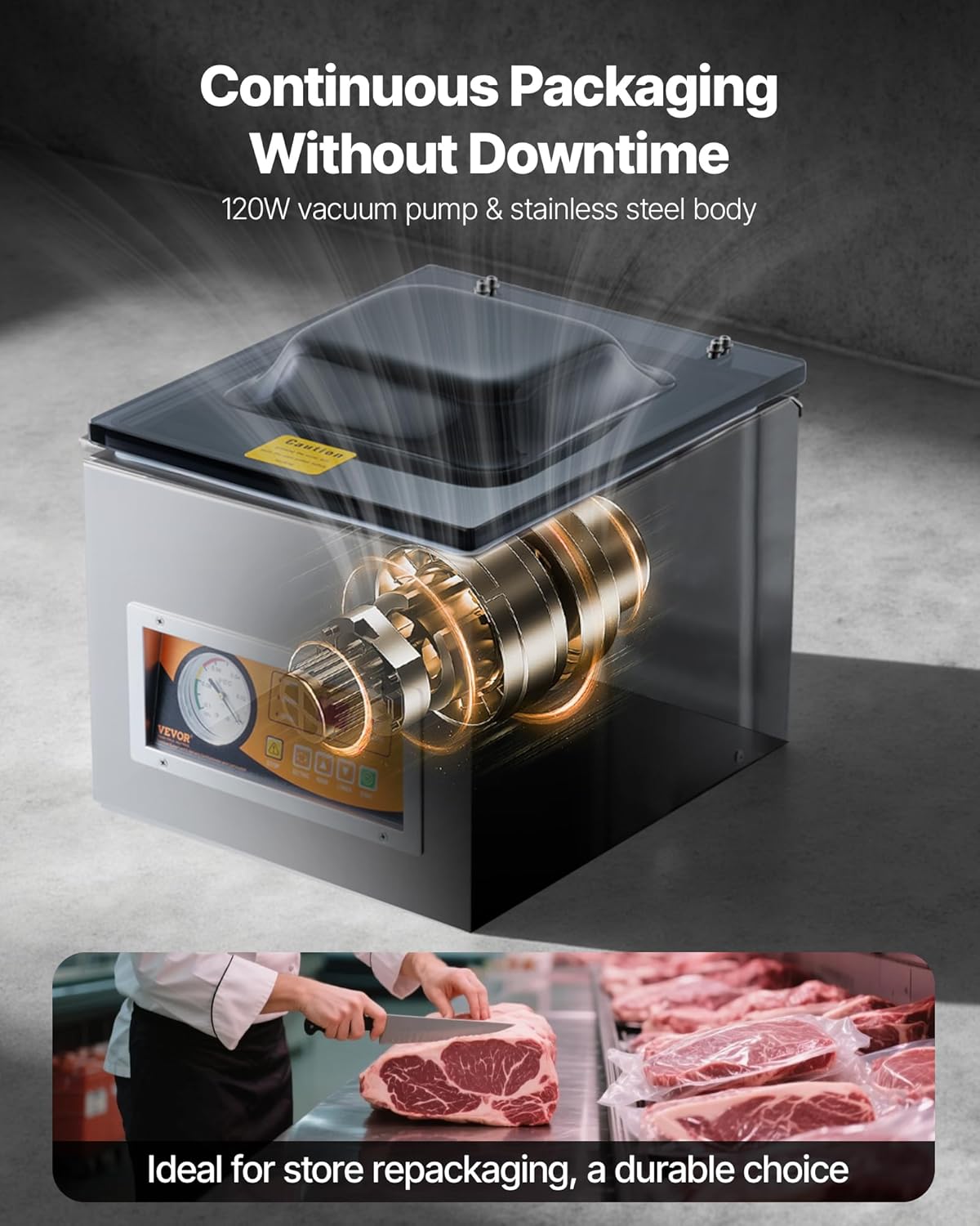 VEVOR 260 W kamer vacuüm verpakkingsmachine compact formaat 260 mm in de keuken thuis en voor commercieel gebruik voor nat voedsel, vlees, marinades