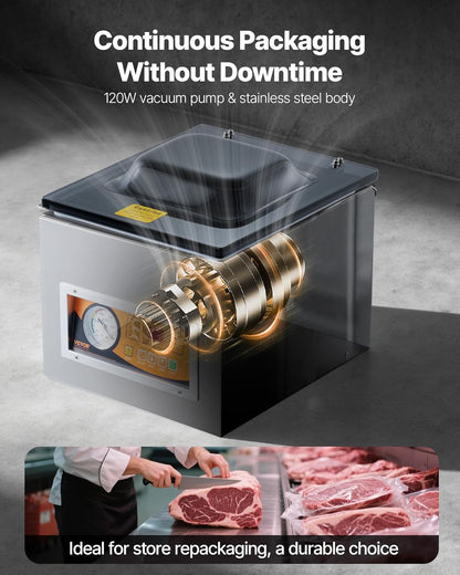 VEVOR 260 W kamer vacuüm verpakkingsmachine compact formaat 260 mm in de keuken thuis en voor commercieel gebruik voor nat voedsel, vlees, marinades
