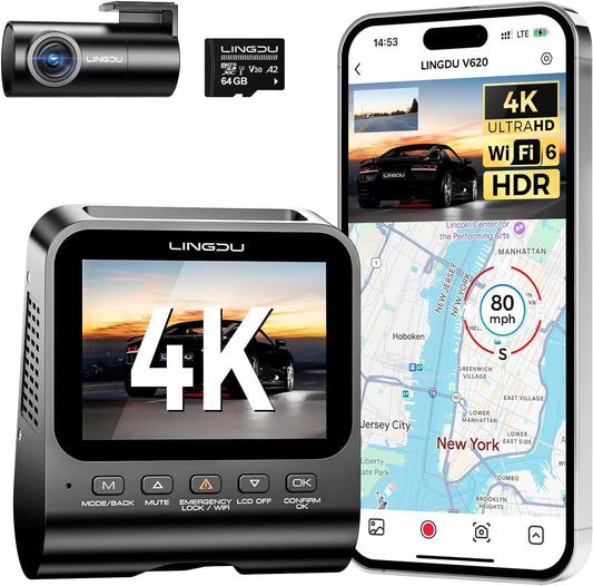 Dashcam Voor En Achter – Autocamera – Dashboardcamera – Auto Camera – Rijcamera – 4K Voorcamera En 1080P Achtercamera – WiFi, GPS En 64GB MicroSD-kaart