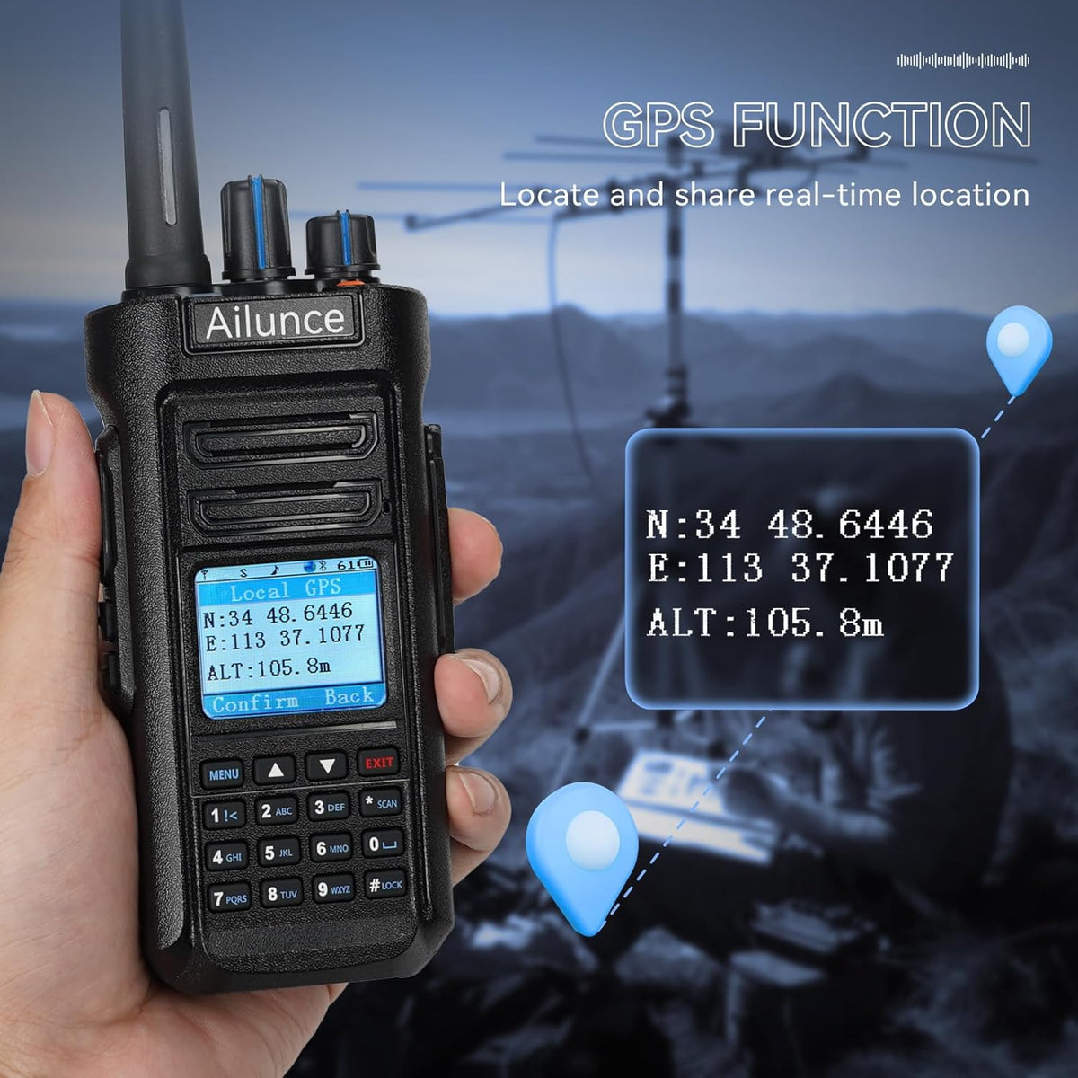 Retevis Ailunce HD2 Ham Radio, HD1, DMR Radio, draadloze 5.0, Dual Band Walkie Talkie, IP67 waterdicht, 3200mAh batterij, lange afstand amateur radio voor nood Rescue, Ham Event (1 stuks) (Met GPS)