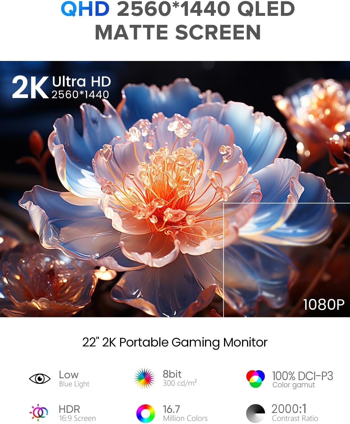 UPERFECT 22 Inch 2K QLED Touchscreen Draagbare Monitor met 2560 x 1440 Oogverzorging Scherm Geïntegreerde Beugel Mini HDMI USB C voor PC Laptop Xbo Switch PS4/5, Mobiel Display VESA-compatibel