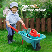 Kruiwagen - Kruiwagen voor Kinderen - Tuinset - met Gieter - Handschoenen - Handhark - Schep - Troffel - Schort - Binnen - Buiten - Speelgoed - voor Jongens - Meisjes - Kunststof - 65 x 24.8 x 35 cm - Turquoise