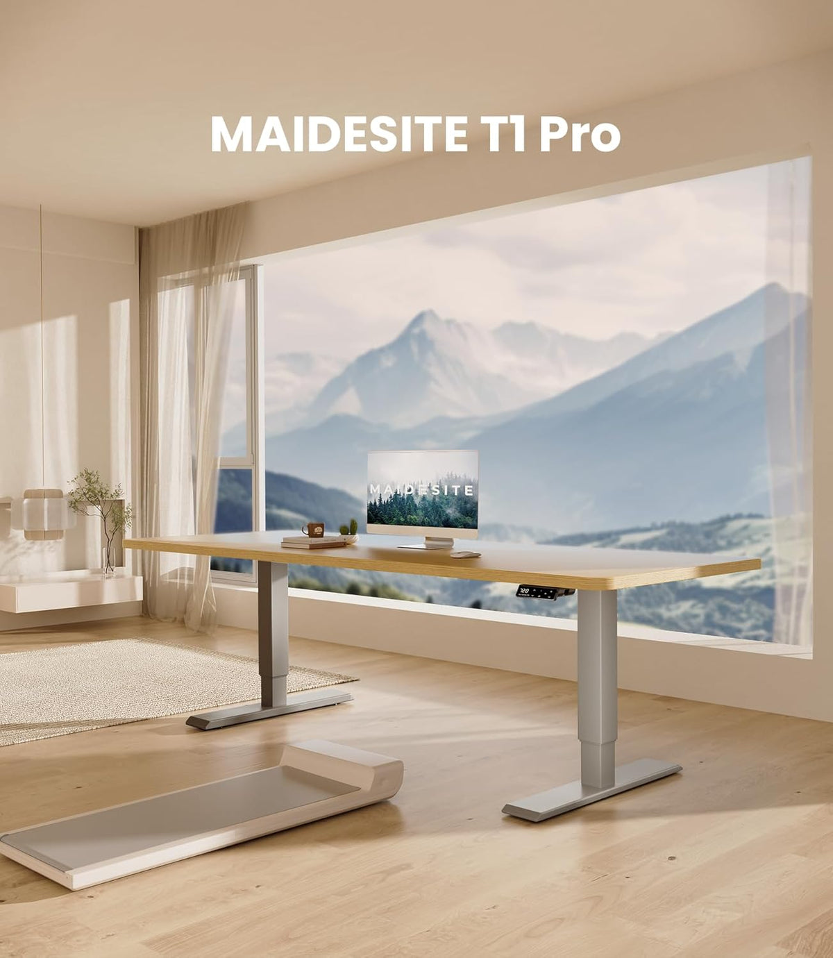 MAIDeSITe Electric Desk Height Adjustable Desk Frame Height Adjustable Desk Frame with 4 Memory Control and Anti-Collision Function(Grey) - QUORE
