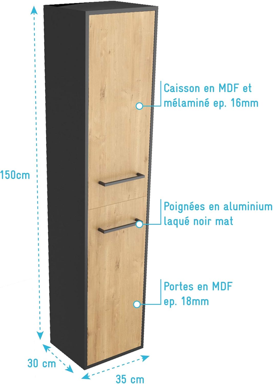 Aurlane PACM070 Structura P070 badkamerkolom, zwart
