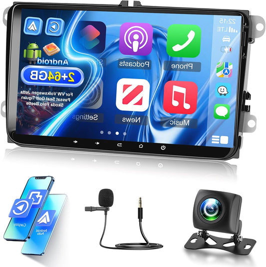 Car Radio for VW Volkswagen Jetta Passat Seat Golf Tiguan Skoda Polo, [2G+64G] 9 Inch Touch Screen Wireless Carplay & Android Car Stereo with Bluetooth/EQ/GPS/WiFi/FM RDS Radio - QUORE