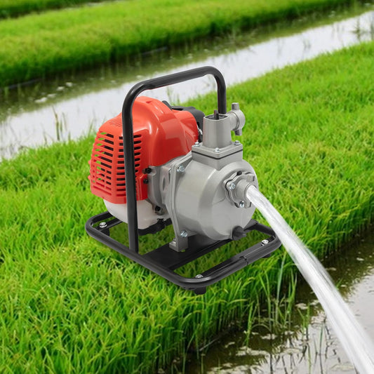 Benzine Waterpomp – Tuinpomp – Vijverpomp – Motorpomp – Wateroverpomp – 1,25 kW 2-Takt Motor – 10.000 l/u Flow – 20 m Opvoerhoogte
