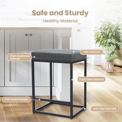ALPHA HOME 2 Bar Stools with Footrest Kitchen Chairs PU Leather Backless Stool Bar Stool Bistro Stool for Indoor Outdoor Dining Home Bar Coffee Chairs (Grey)