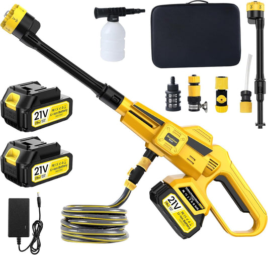 Draadloze Hogedrukreiniger – Accu Hogedrukspuit – Mobiele Waterpistool – Elektrische Spuit – Tuinreiniger – 45 BAR Krachtige Borstelloze Motor – 2x 21V 4000mAh Lithium-ion Accu’s