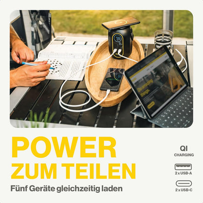 PowerStation 200 Wh, 140 W, 54000 mAh Power Station, 2 x USB-C, 2 x USB-A, Portable Power Station, Wireless Charging, LED Light 120 Lumens, LCD Display, Powerbird S140, Black - QUORE