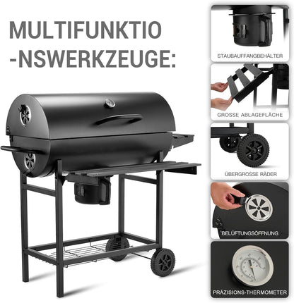 TEENO grill houtskoolgrill, met XXL-grillrooster, brandwondbestendige handschoen, thermometer, aslade, verstelbare bodem, grote houtskoolgrill (Basic)