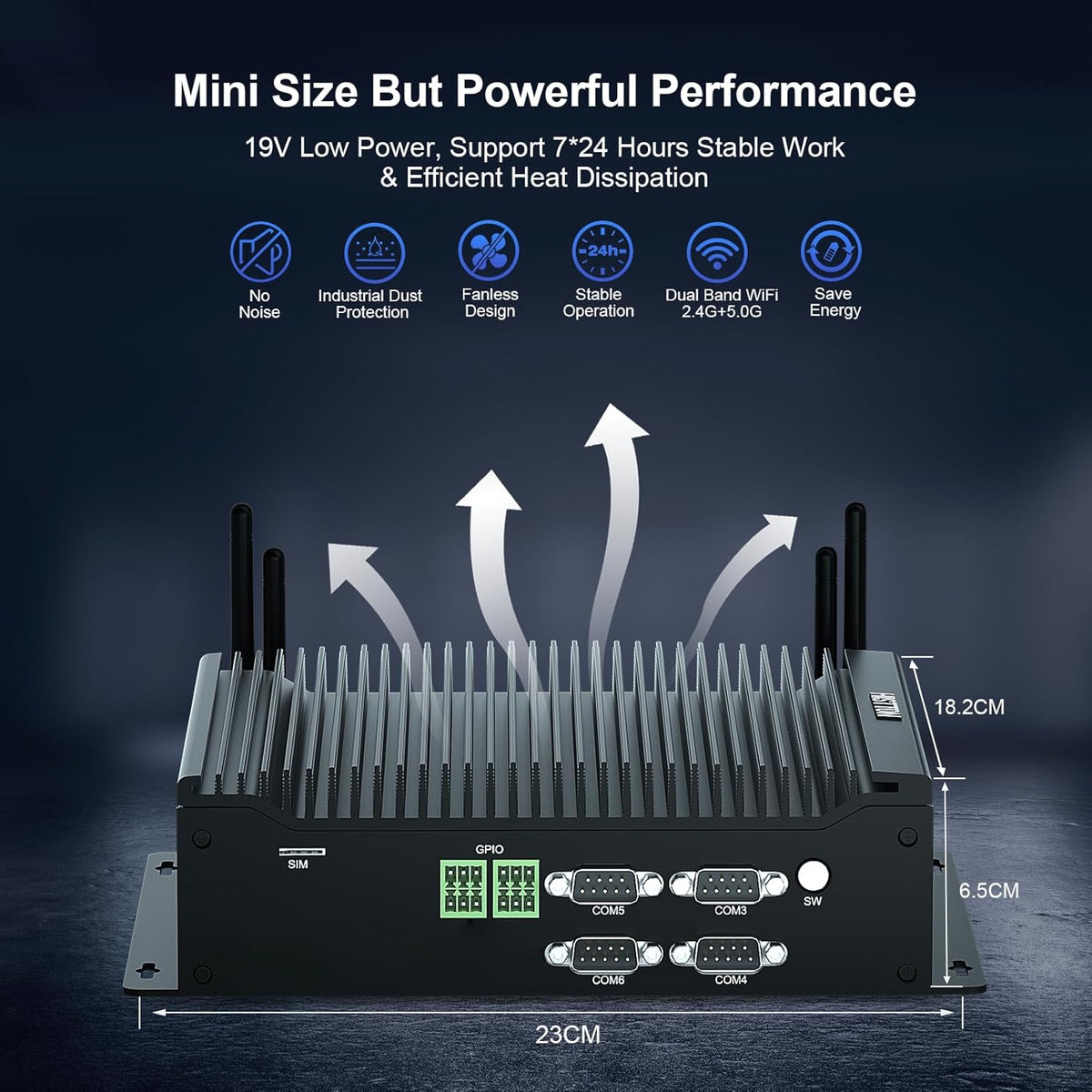 HISTTON Mini PC Zonder Ventilator Core i7-10710U, DDR4 16GB RAM 512GB M.2 SSD, Industriële PC Met 6 RS232 COM, HD+DP+Typ-C Drievoudig Display, 2LAN/8USB/WiFi5/BT4.2, Mini Computer Windows 11 Pro