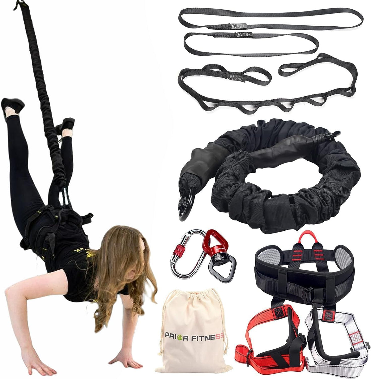 PRIOR FITNESS Bungee Fitness Resistance Set for Heavy Duty and Aircraft Yoga, Resistance Band, Professional Home Fitness Device (80 kg) - QUORE