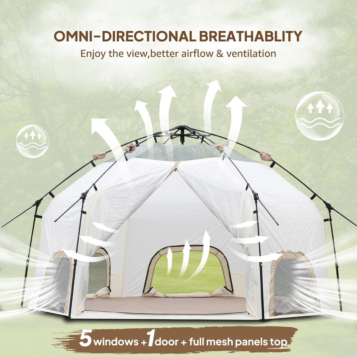 Chihee Pop-up staande tent, campingtent, familiekabinetent met luifel, veranda, 3-persoons, outdoortent met schermruimte, grote capaciteit, waterdicht en winddicht, eenvoudige opbouw, wandelen