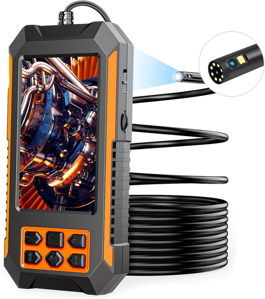 Endoscoopcamera met dubbele lens, inspectiecamera, 1080p HD, buiscamera, IP67 waterdicht, industriële endoscoop met licht, 4,5 inch IPS-scherm, halfstijve kabel, 32 GB kaart (5 m)