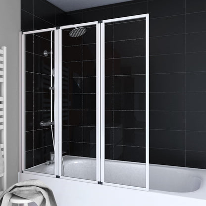 Marwell Triple White Douchewand voor badkuip, 125 x 143 cm, badvouwwand in wit, met helder glas