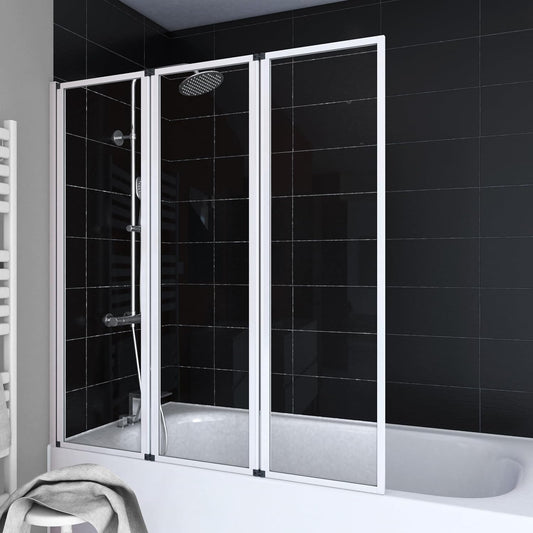 Marwell Triple White Douchewand voor badkuip, 125 x 143 cm, badvouwwand in wit, met helder glas