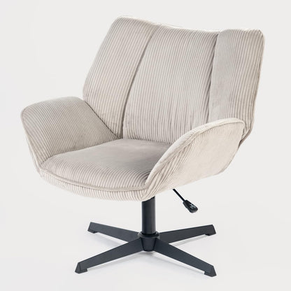 MEUBLE COSY Padded swivel chair for living room, bedroom, office, reclining chair with thick seat, backrest and armrests made of ribbed velvet, taupe - QUORE