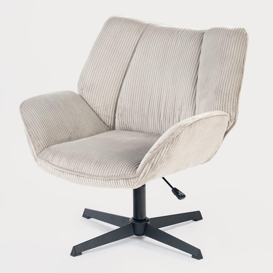 MEUBLE COSY Padded swivel chair for living room, bedroom, office, reclining chair with thick seat, backrest and armrests made of ribbed velvet, taupe - QUORE
