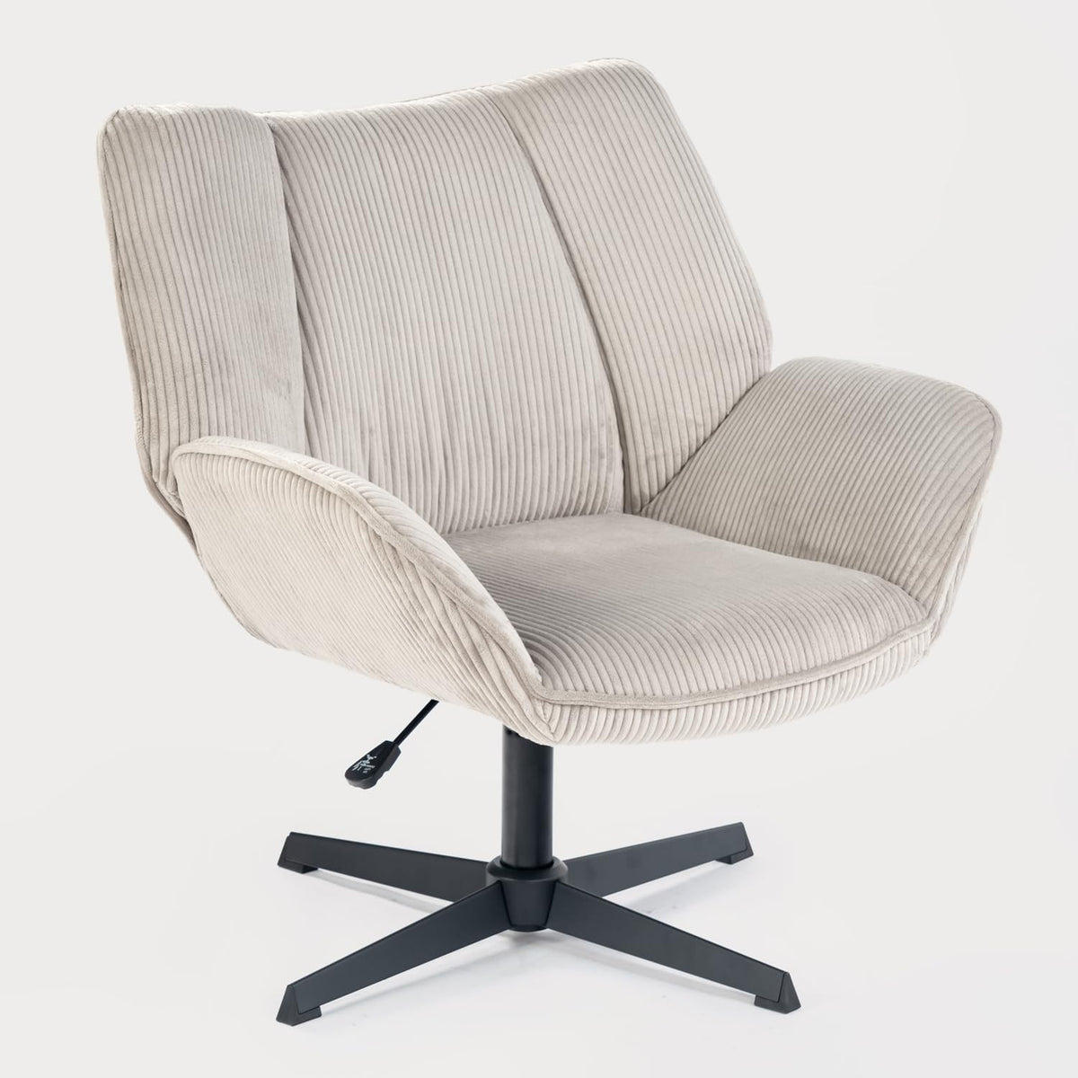 MEUBLE COSY Gevoerde draaistoel voor woonkamer, slaapkamer, kantoor, relaxstoel met dikke zitting, rugleuning en armleuningen van geribbeld fluweel, taupe
