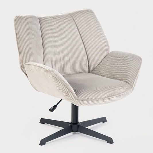 MEUBLE COSY Gevoerde draaistoel voor woonkamer, slaapkamer, kantoor, relaxstoel met dikke zitting, rugleuning en armleuningen van geribbeld fluweel, taupe