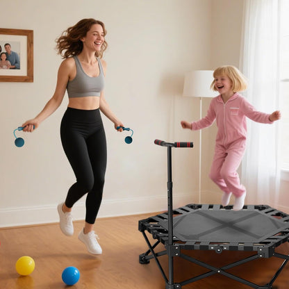 42" Fitness Trampoline met verstelbare handgreep One-Click Folding & Geen Montage Mini Trampoline Rebounder voor Volwassenen Binnen & Outdoor Max Belasting 300 KG