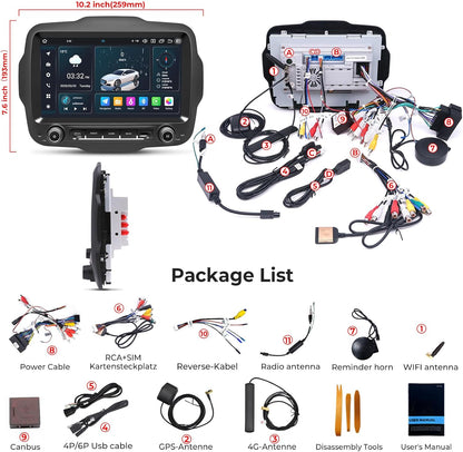 Android 14.0 Autoradio voor Jeep Renegade 2015-2020 met 9 Inch Touchscreen GPS Navigatie Radio Ondersteuning 4G DSP TPMS OBD Draadloze Carplay/Android Auto 4+64GB