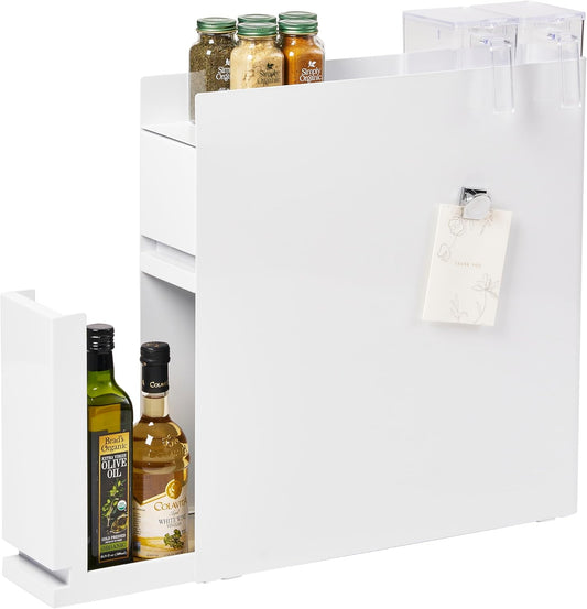 Yamazaki 4334 TOWER 2~Tiered Sliding Seasoning Rack, white, Steel/Polypropylene, 12.5 x 50~93 x 52.5 cm