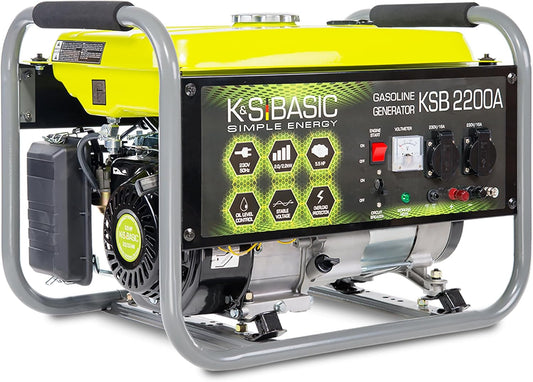KS Basic 2200А Power Generator, 5.5 HP, 4-Stroke Petrol Engine, Aluminium Alternative, Automatic Voltage Regulator (AVR), 2200 Watt, 16 A, 230 V Generator for Home and Leisure - QUORE
