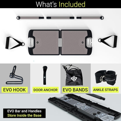 EVO Gym - Portable Strength Training Equipment for Home Gym, Home Fitness Equipment | All in One Gym - Resistance Bands, Fitness Bar Base & Travel Handles | Portable - QUORE