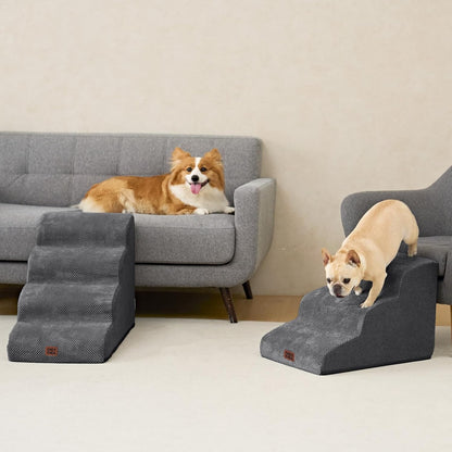 Hondentrap – Huisdiertrap – Diertreden – Kattentrap – Trap Voor Kleine Honden – 3 Treden Voor Meubels Tot 33 cm – Stevige Schuimconstructie Met Wasbare Fleece Hoes