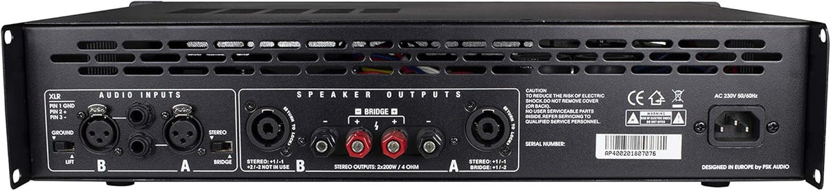 Eindversterker – PA-Versterker – Eindtrap – 2-Kanaals Versterker – Audioversterker – 2 x 200 W Bij 4 Ohm – Bridge-Modus Tot 400 W RMS Bij 8 Ohm