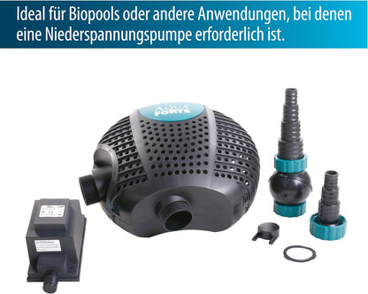 AquaForte O-Plus 6.500 laagspanningsfilterpomp (12 volt), 50 watt, maximaal debiet 6,5 m3 per uur, maximale opvoerhoogte 4 meter, ideaal voor zwemvijvers